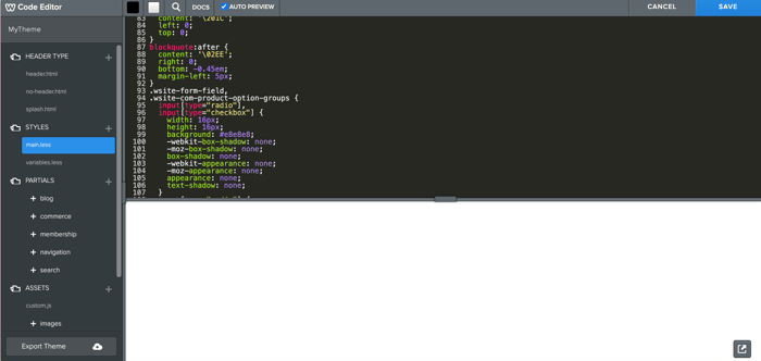 Weebly's code editor