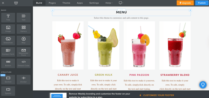 Weebly's page editor