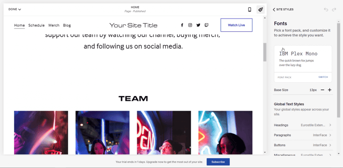 Squarespace customization editing