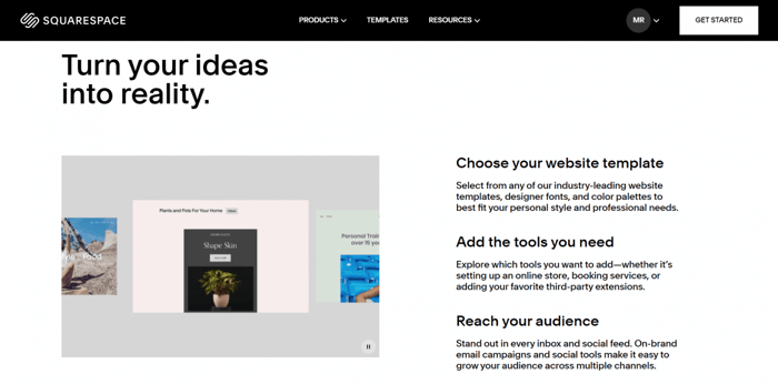 Weebly vs Squarespace: Squarespace home page