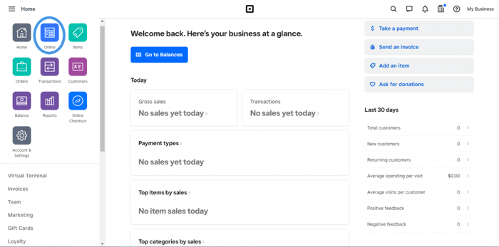 Square admin dashboard