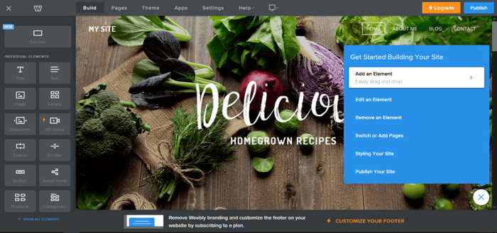 Weebly builder website editor