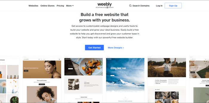 Weebly vs. WordPress Weebly home page