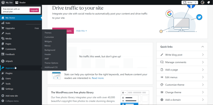 WordPress dashboard