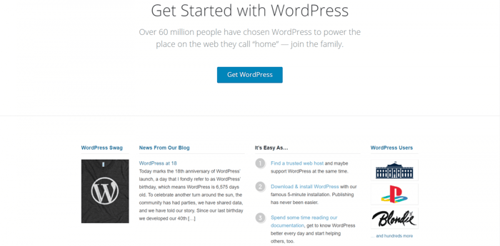 WordPress home page