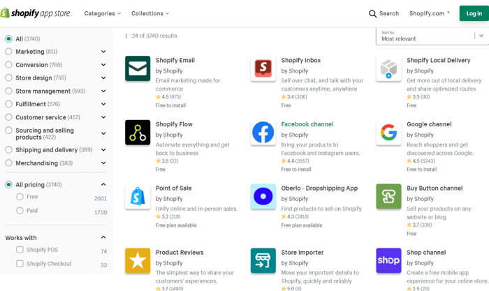Shopify app store