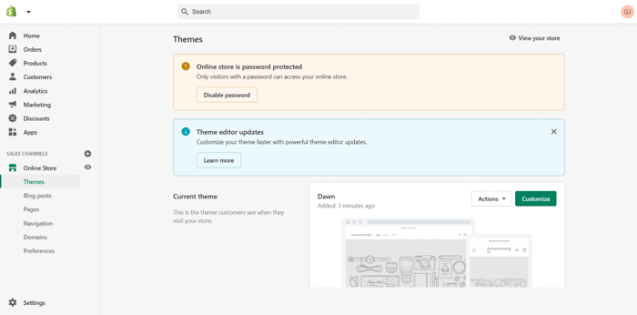 Shopify dashboard