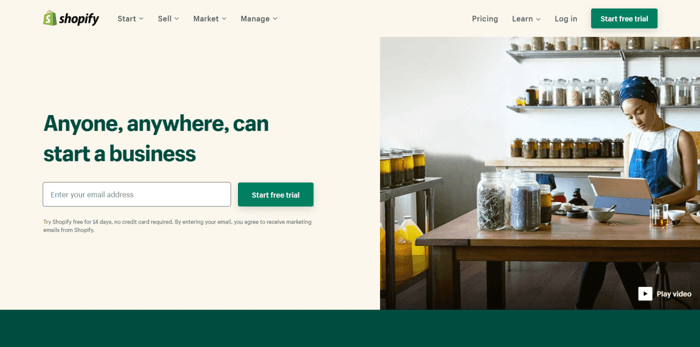 Shopify home page