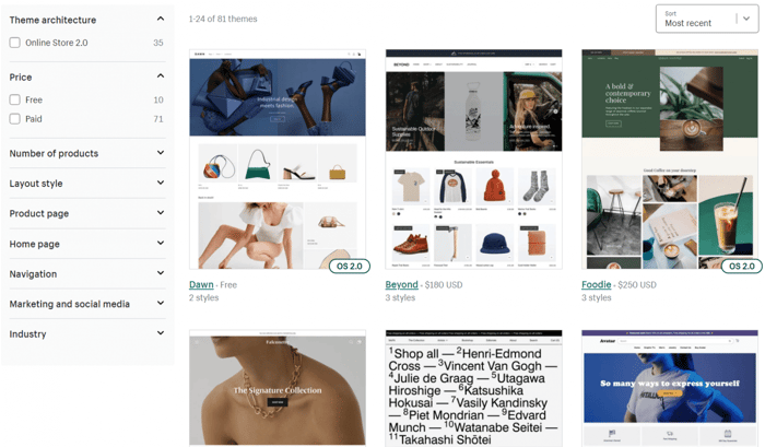 Shopify themes templates