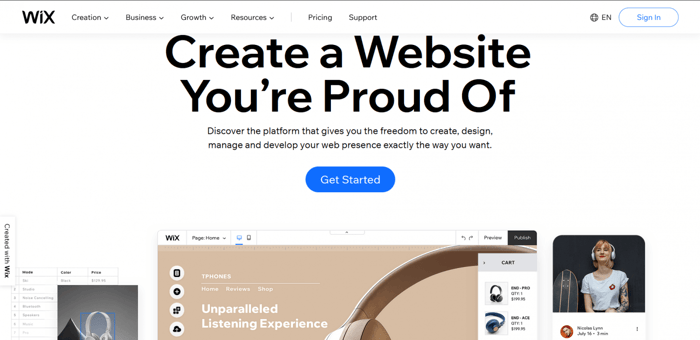 Yola vs Wix: Wix home page