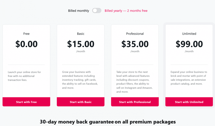 Yola vs Wix: Yola online store pricing