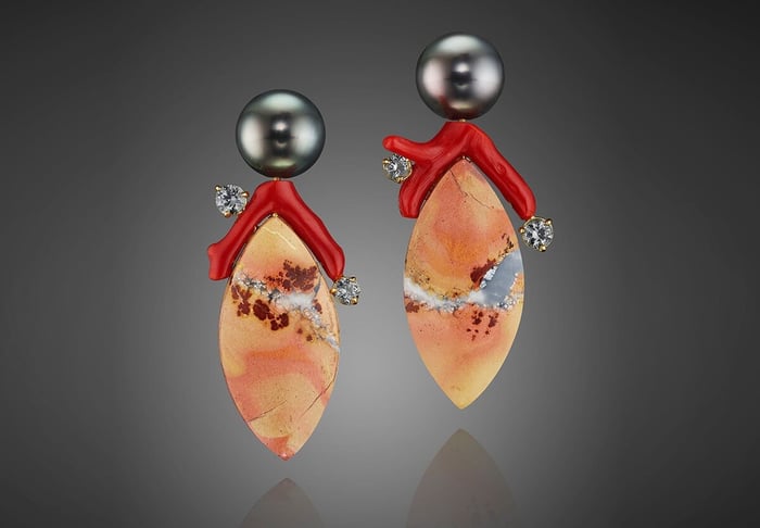 Sardinian Coral and Tahitian Pearl Earrings