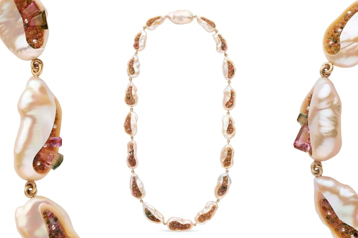 a pearl geode necklace for couture design awards