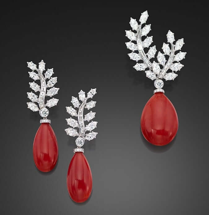 Sardinian Coral Brooch and Earrings