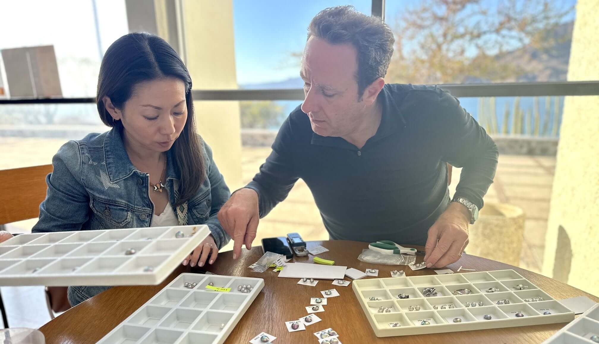 Hisano and Jeremy Sorting Cortez Pearls