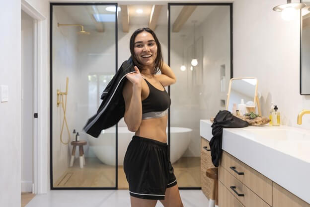 Woman That Got Out of the Shower Wearing Sheex Sleepwear