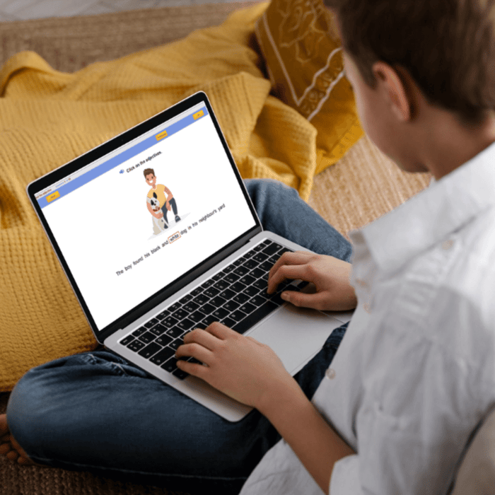 Child practising literacy skills using the Kinetic Education online platform