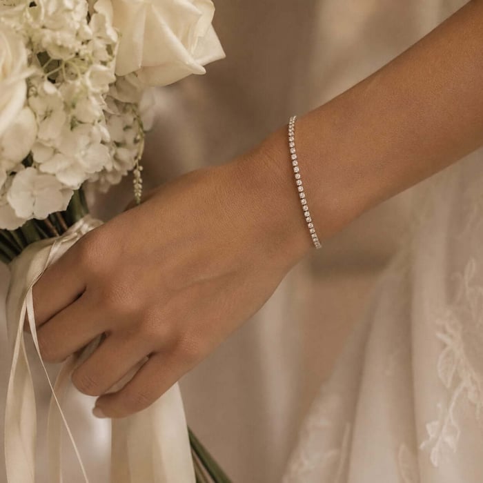 Diamond bracelet on a bride’s wrist