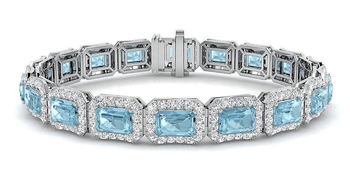 Aquamarine & Diamond Halo Bracelet: Elegance and Allure in Hand