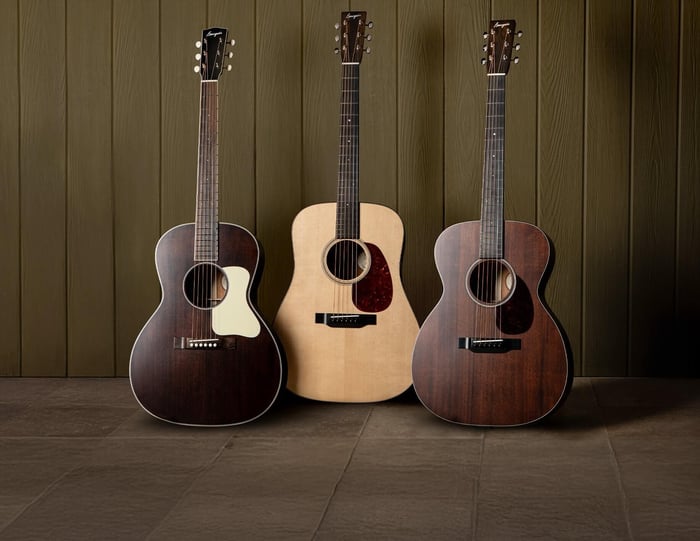 Picture of three new Bourgeois Professional Series Acoustic Guitars