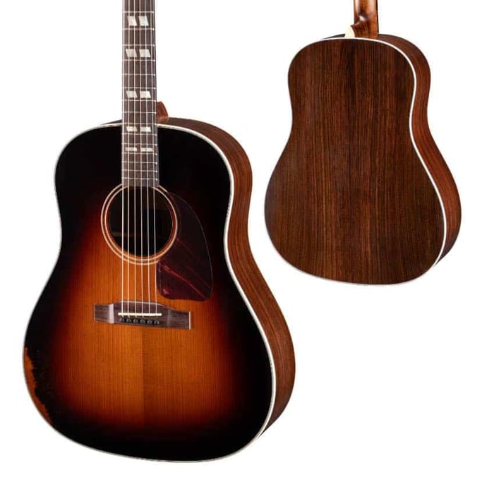 Eastman E25SS/V-SB front and back, Antique Sunburst varnish top with parallelogram inlays and Indian rosewood back