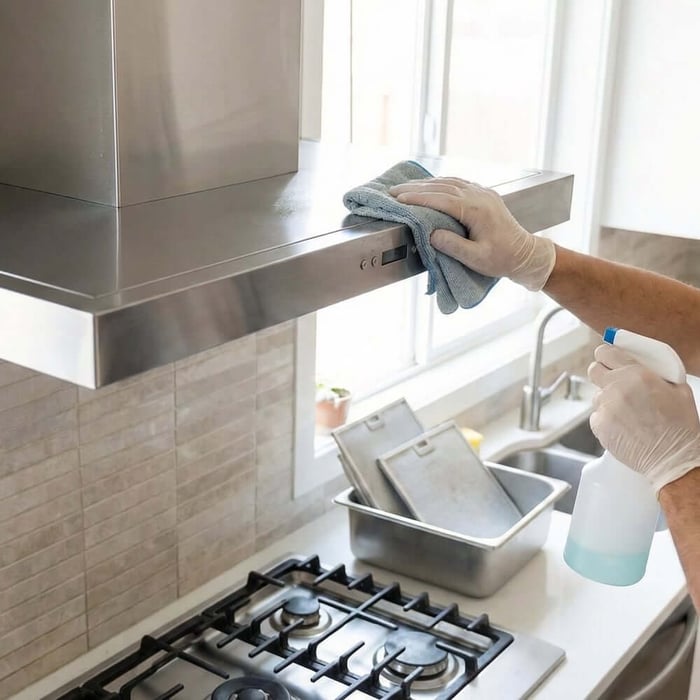 Man cleaning a range hood