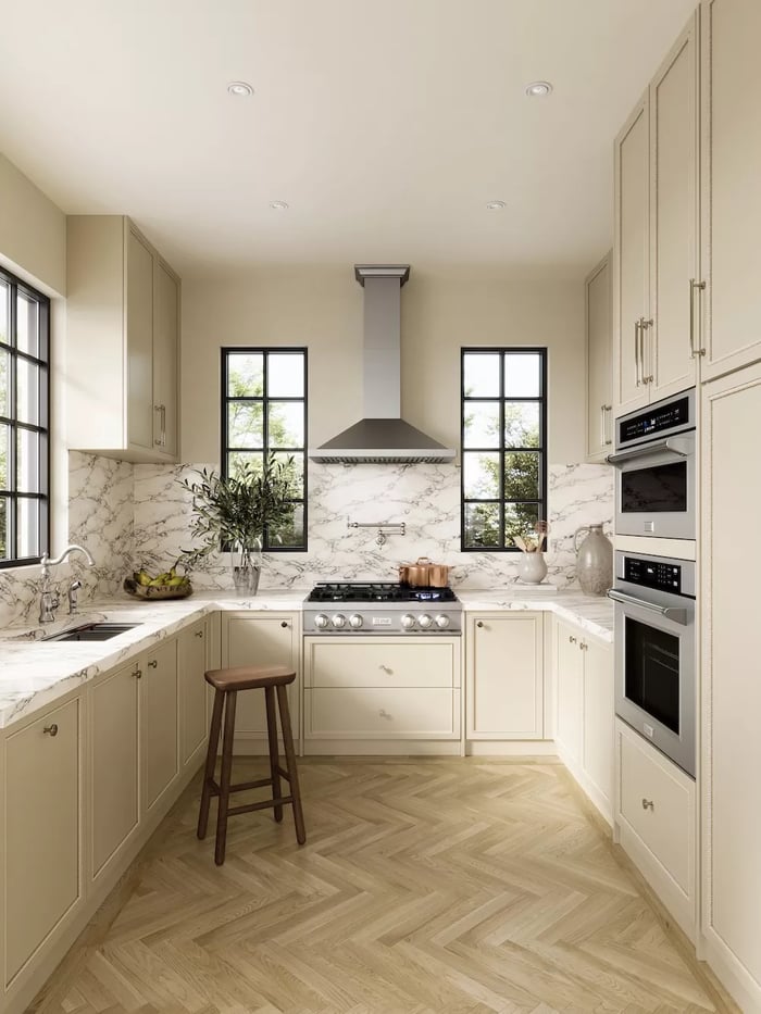 Cooktops vs. Rangetops: Custom kitchen with a rangetop and matching appliances.