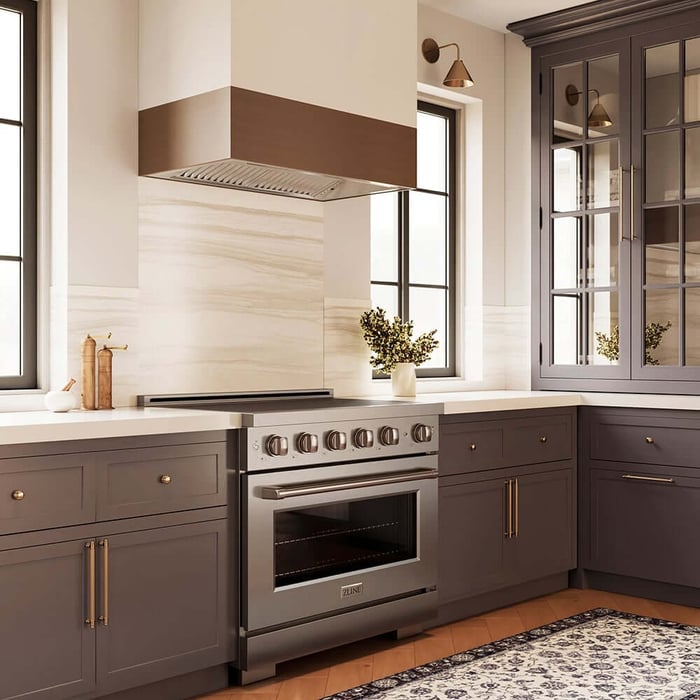 Custom Box Range Hood in a modern kitchen above induction range