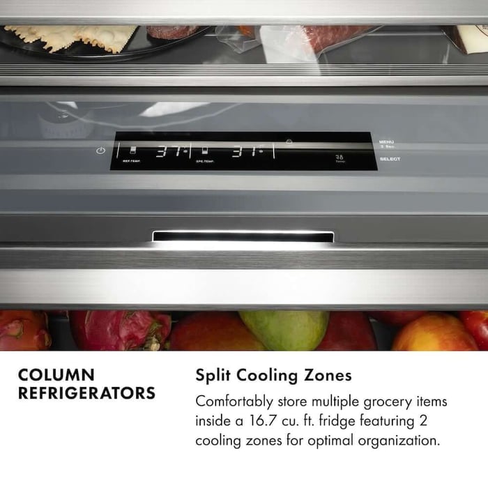 Column refridgerators. Split cooling zones. Comfortably store multiple grocery items instead a 16.7 cubic foot fridge featuring two cooling zones for optimal organization