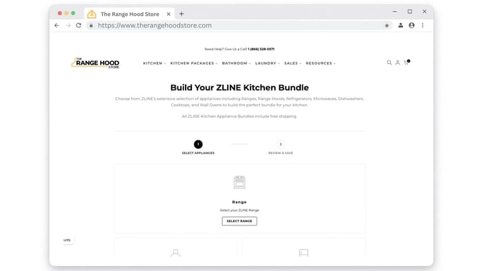 The ZLINE Bundle Builder interface.