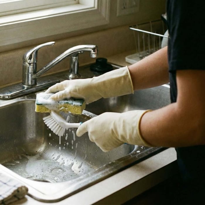 Person cleaning a kitchen sink