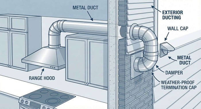 Graphic showing exterior range hood ducting