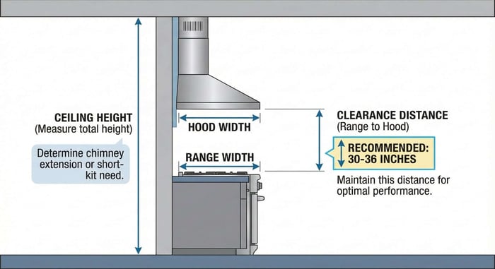 Graphic showing how to measure for a range hood