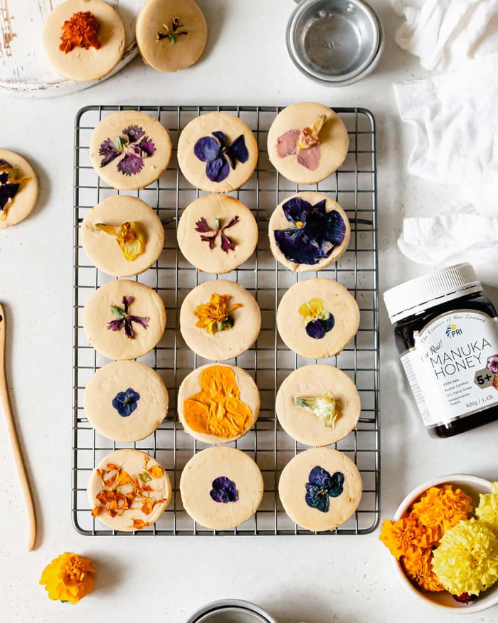 Edible Flower Honey Shortbread Cookies