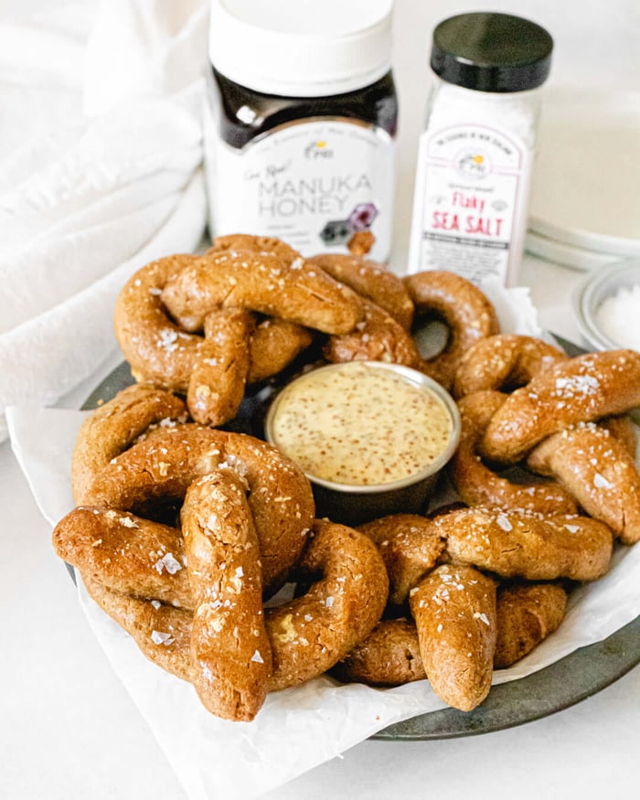 Easy Gluten-Free Oat Flour Pretzels with Honey Mustard Dipping Sauce