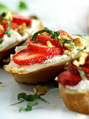 Strawberry, Basil, Honey-Goat Cheese Bruschetta