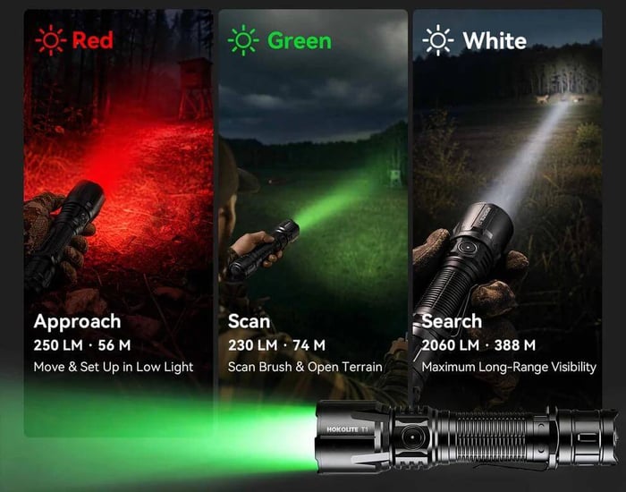 red green and white hunting light comparison for deer and hog hunting
