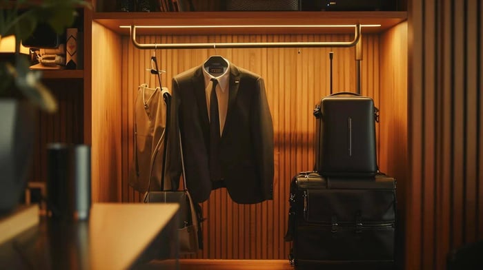 a sleek, modern office space showcases a graduation outfit elegantly steamed and hanging on a stylish garment rack, with a compact travel steamer prominently displayed alongside a neat travel bag filled with accessories, illuminated by soft, focused lighting to emphasize the meticulous preparation for a stress-free graduation day. a sleek, modern office space showcases a graduation outfit elegantly steamed and hanging on a stylish garment rack, with a compact travel steamer prominently displayed alongside a neat travel bag filled with accessories, illuminated by soft, focused lighting to emphasize the meticulous preparation for a stress-free graduation day.