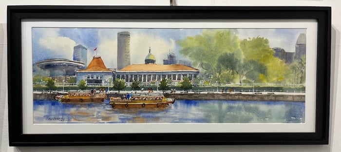 黄海 Wong Hai's watercolour painting of Singapore River