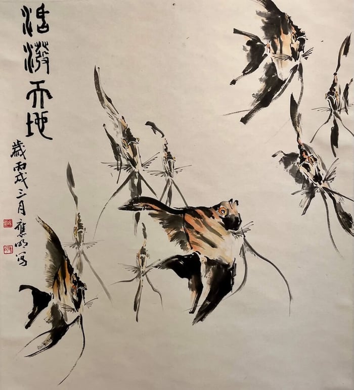 Chinese ink painting of angelfish by Yeo Eng Meng