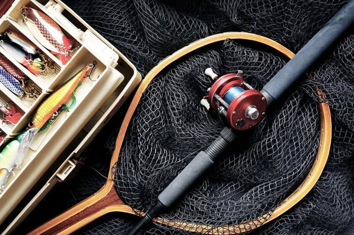 A set of fishing accessories and gear