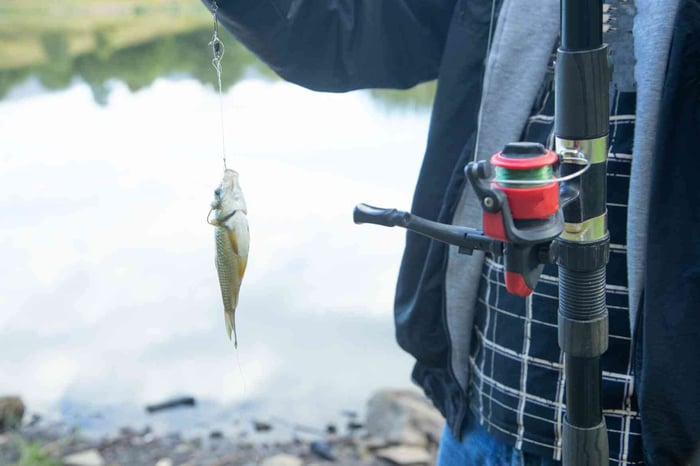 A fishing rod with hooked bait