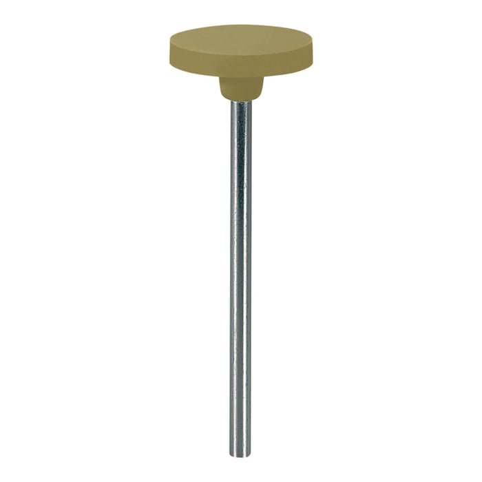 EVE Pumice Square-Edge Mounted Wheel 5/8, a medium-grit polisher for jewelry, designed to safely smooth and polish metal surfaces around stones and in tight areas.