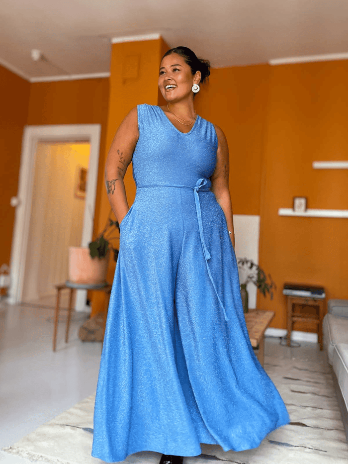 etisk produsert glitrende buksedress fra dianas vintage