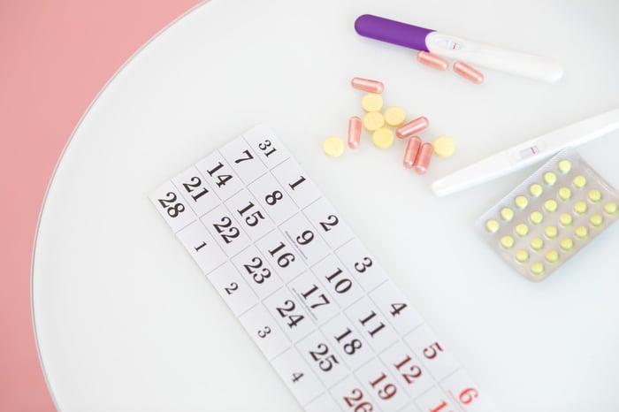 High angle medicine and calendar arrangement.