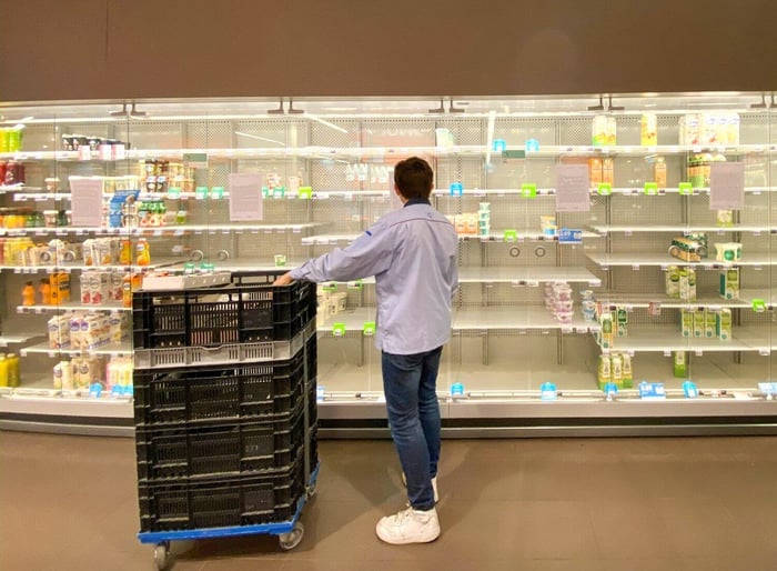 empty shelves in a pharmacy showing a tampon shortage