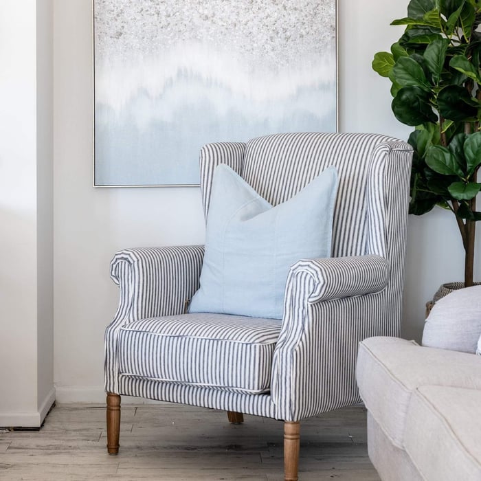 navy and white stripe armchair
