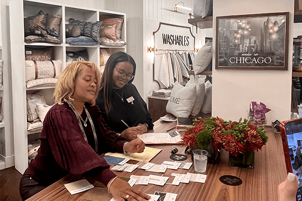 Eastern Accents customer and staff at High Point Market