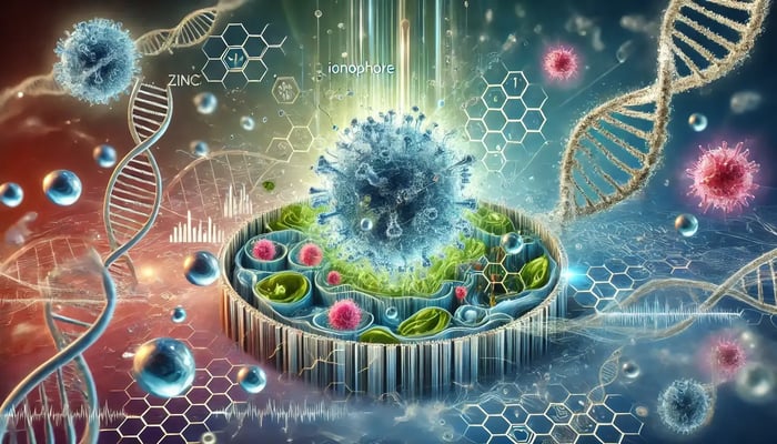 Natural ingredients and ionophore zinc supplements demonstrating advanced mineral delivery systems for longevity and healthy aging applications