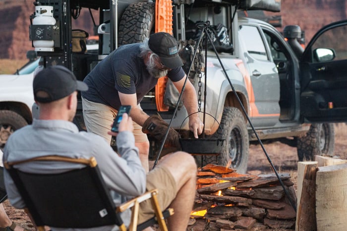Cooking with the MSO Toyota Tacoma on the rim of a canyon in Utah.